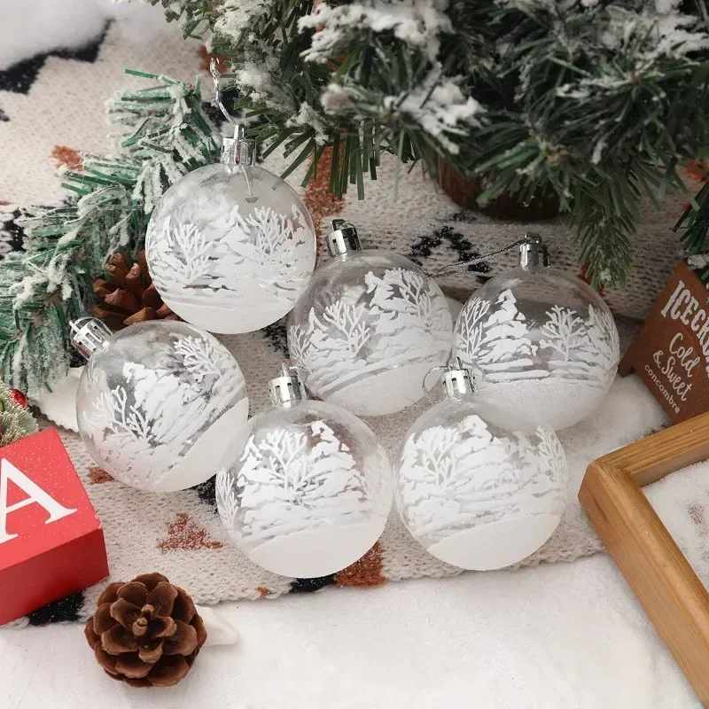 6PCS 6CM Transparent Snow Christmas Supplies Balls Pendants for Christmas Tree DIY Decoration Clear Baubles Hanging Ornaments