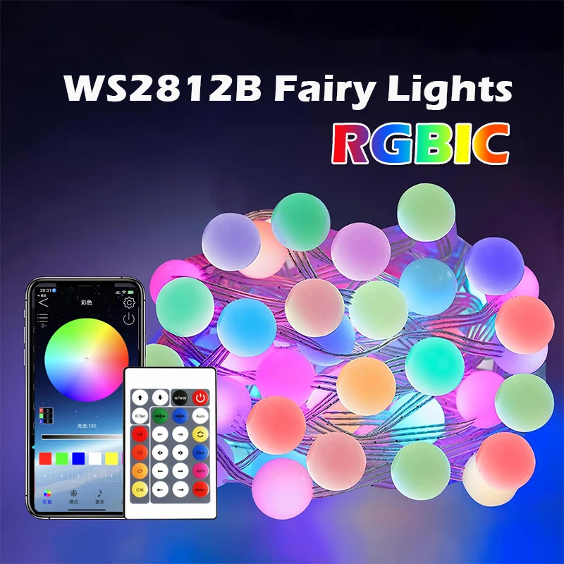 بلوتوث USB LED سلسلة ضوء RGBIC جولة جارلاند ضوء الذكية اللون تغيير مصابيح حديقة سلسلة للمنزل مهرجان ديكور