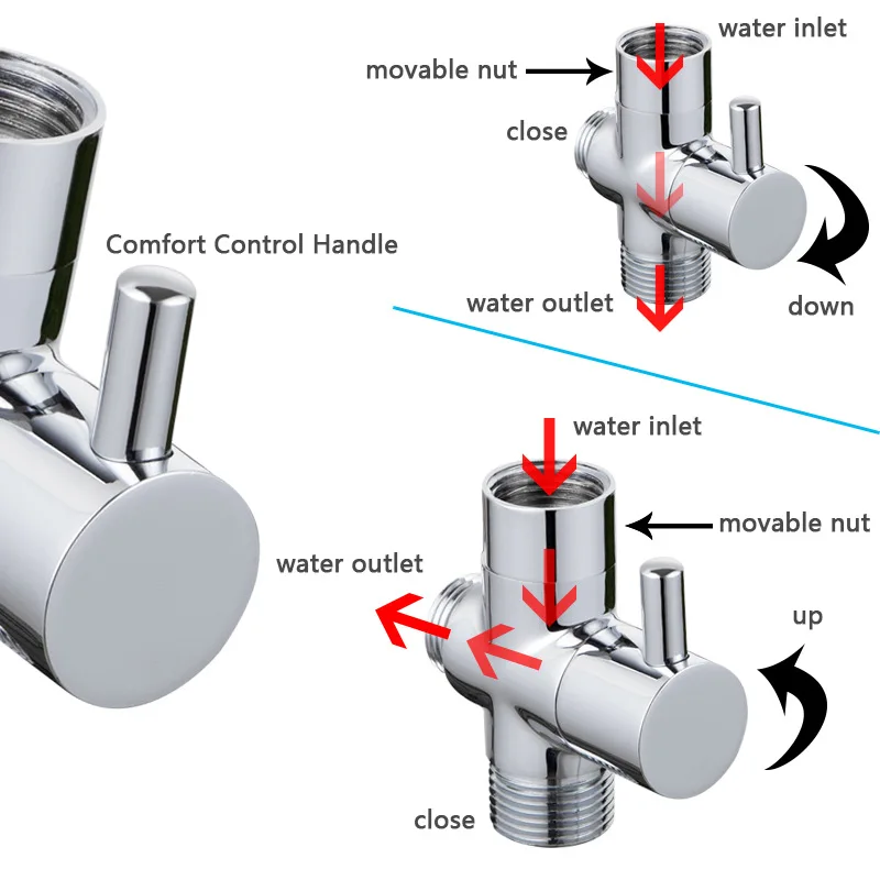 3 Way Diverter Valve T-Adapter Converter For Shower Brass Faucet