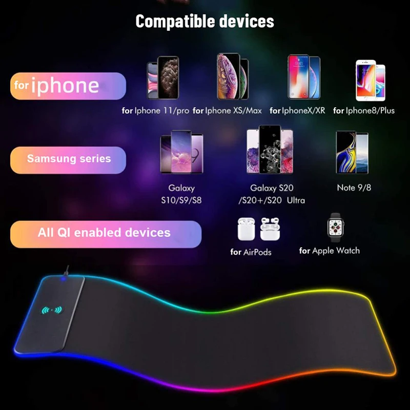 Mairuige New RGB Wireless Charging Mouse Pad tappetino da scrivania su misura Dropshopping tappetini per Mouse Pad esteso fai da te per Mouse del Computer