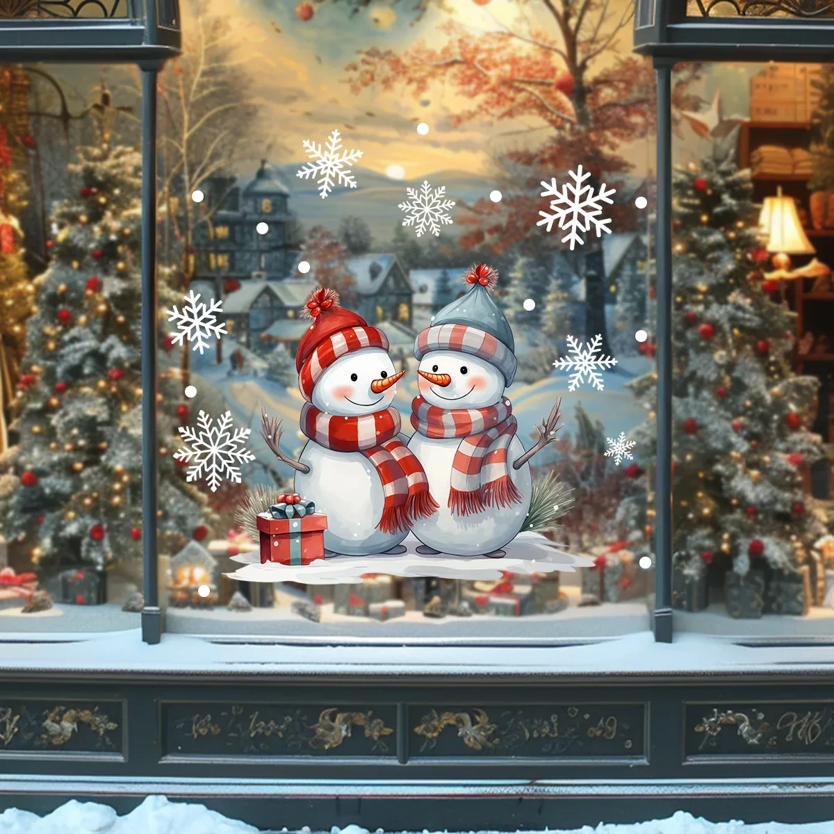 Window Stickers Lovely Christmas Snowman Snowflake stickers Glass window Decoration Stickers detachable Double-sided Electrostatic sticker