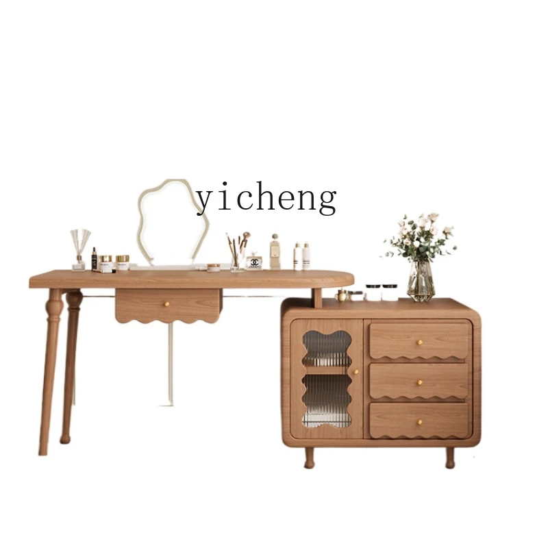 

ZC Solid Wood Dresser Chest of Drawers Integrated Bedroom Simple Mid-Ancient Style Small Apartment Retractable Makeup Table