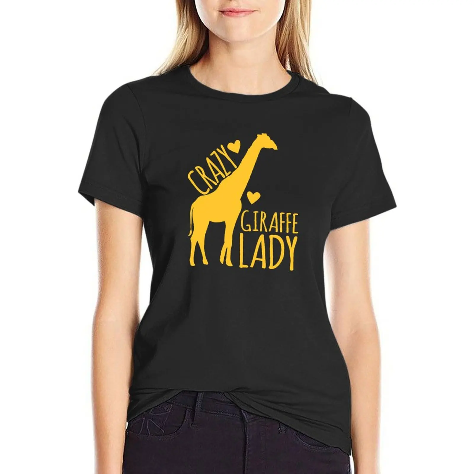 

CRAZY Giraffe Lady T-shirt tees summer top cute clothes black t shirts for Women