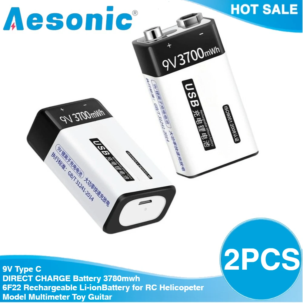 2 adet 9V tip C doğrudan şarjlı pil 3780mwh 6F22 kare şarj edilebilir Li-ion pil RC helikopter için multimetre oyuncak gitar