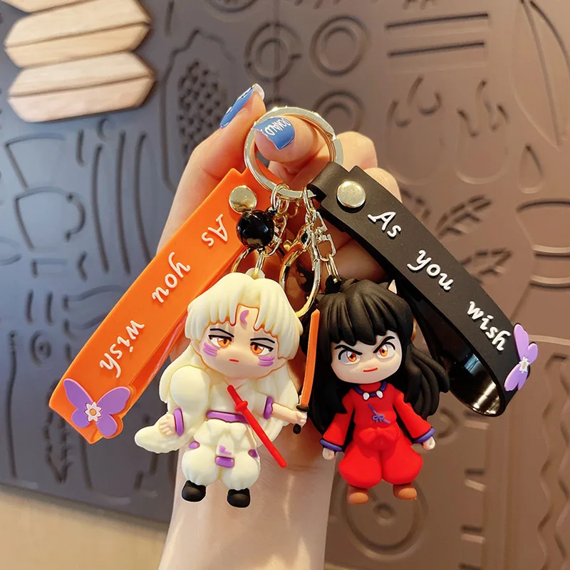 3D Anime Figure Inuyasha HigurashiKagome Keychain Cute Soft Rubber Charms Keyring Jewelry Bag Key Holder Accessories Gift