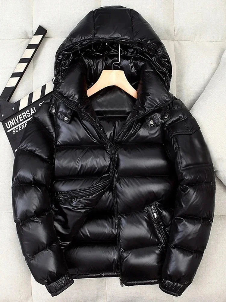 Down Jacket Parka Coat Parkas Coat brand White Duck Down Coats Man Winter Fashion Solid Zipper Outwears Thicken Down Jacket Men Casual Hood Shiny Warm Loose Parkas