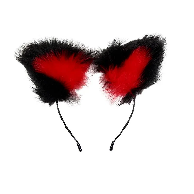 Fascia per capelli con orecchie di cane lupo e gatto selvatico fatta a mano, fascia per capelli con orecchie di volpe, gatto nero e marrone, pelliccia sintetica, costume per feste di Halloween