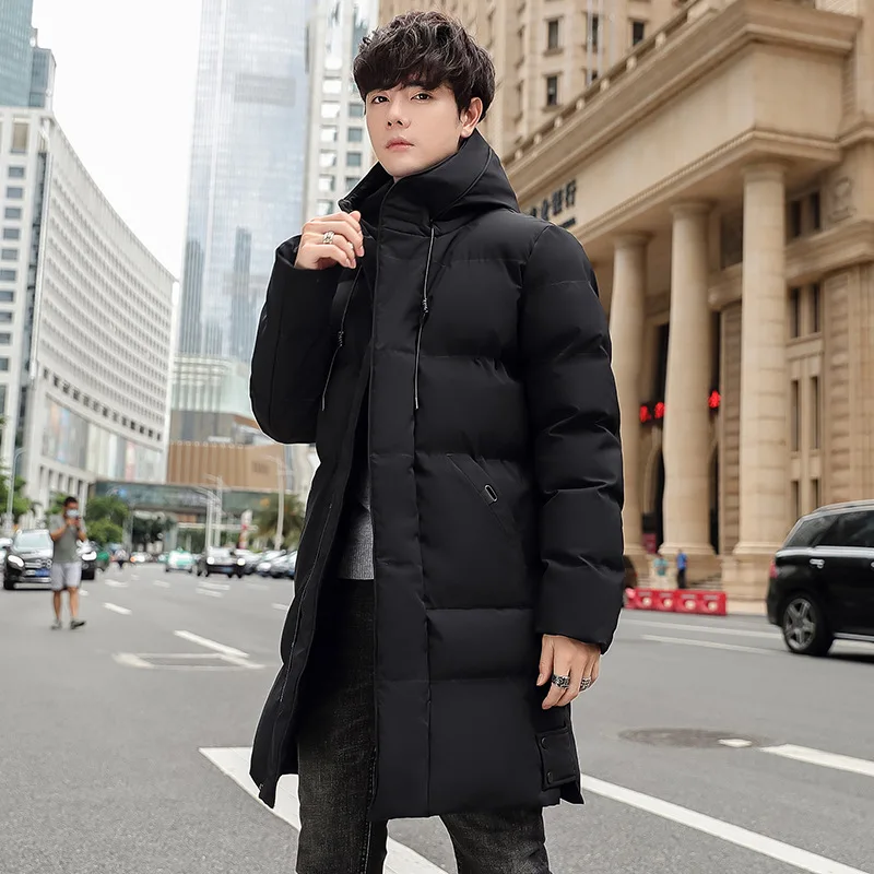 

Winter Warmth Youth Fashion Long Hooded Down Jacket for Men, Korean Style, Plus Size Parka Coat, Knee-length Outerwear