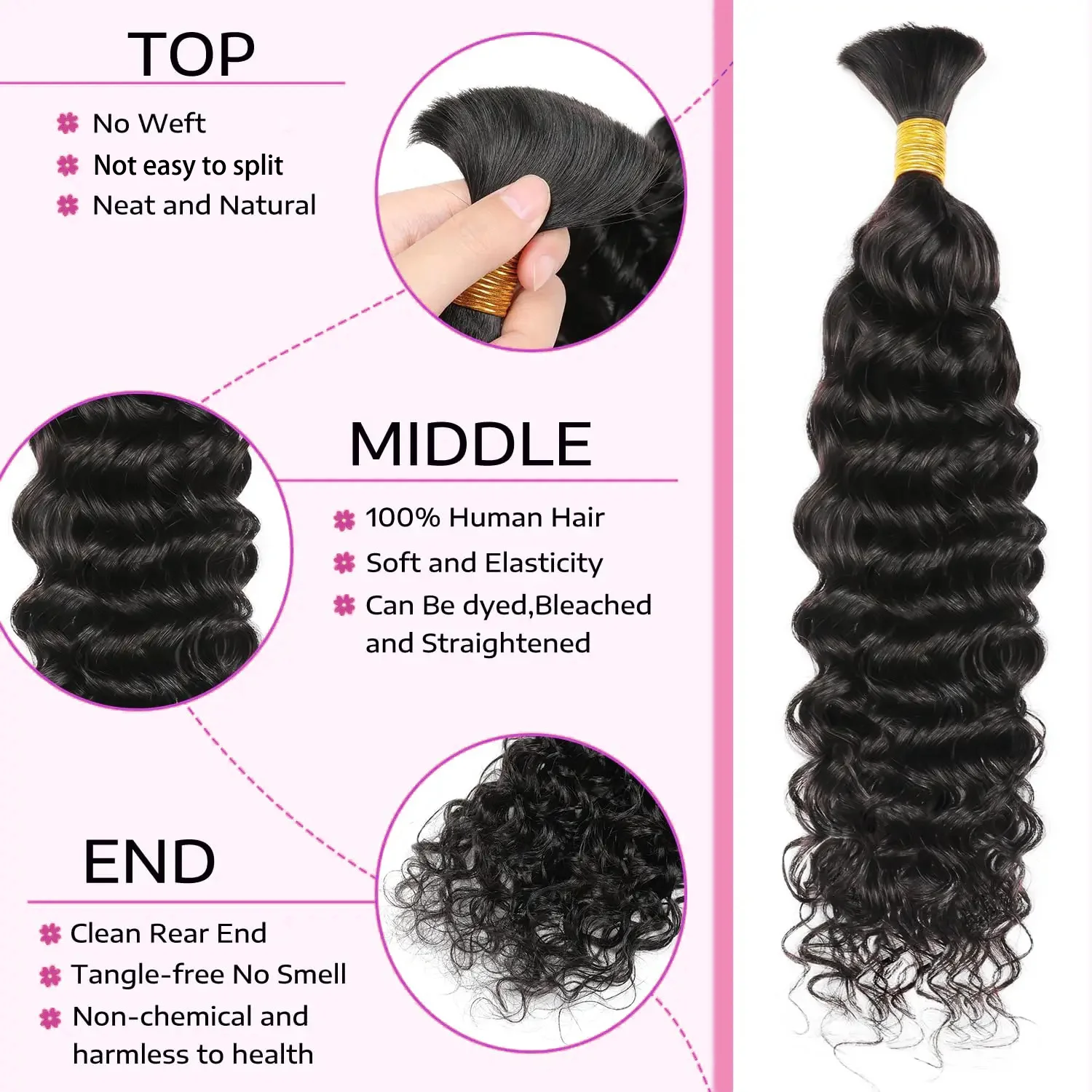 Bulk Human Hair No Weft For Braiding Curly Deep Wave Full Ends Extensions 50G/Bundle For Boho Braids human hair extensions braiding hair extensions human braiding hair