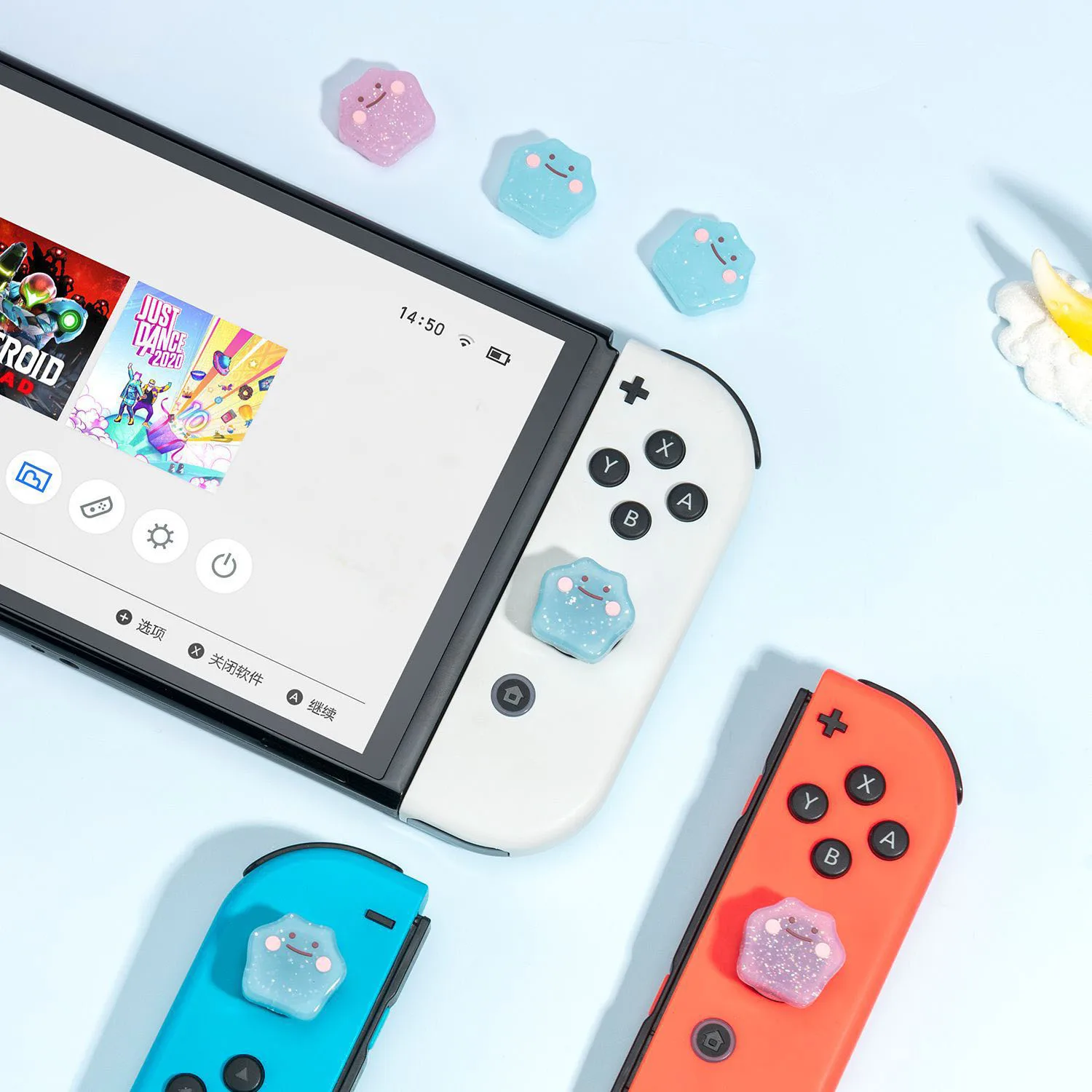 스타 고스트 투명한 반짝이 조이스틱 실리콘 엄지 스틱 그립 캡 Nintendo Switch Oled NS Lite Joy-con Bling Soft Cover