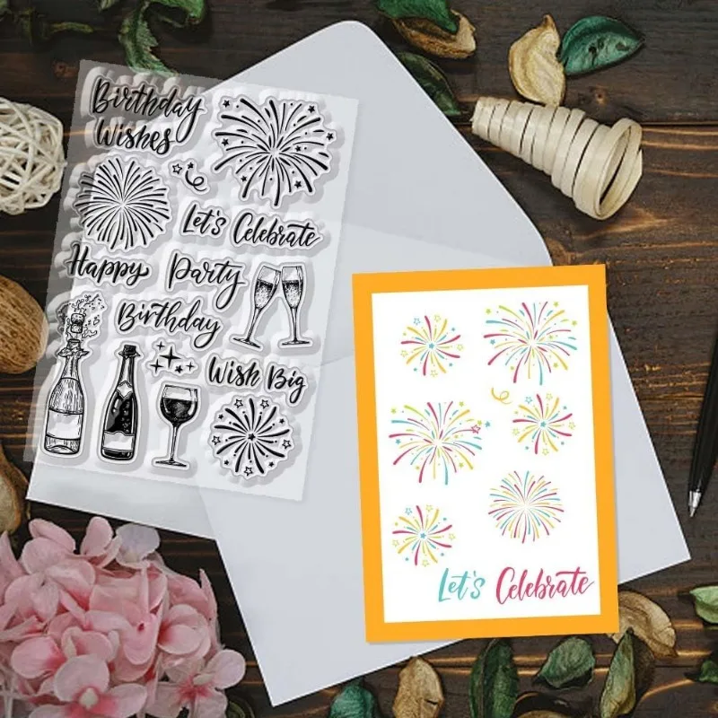 Fireworks Clear Stamps 1Sheet for Wine Champagne Bottle