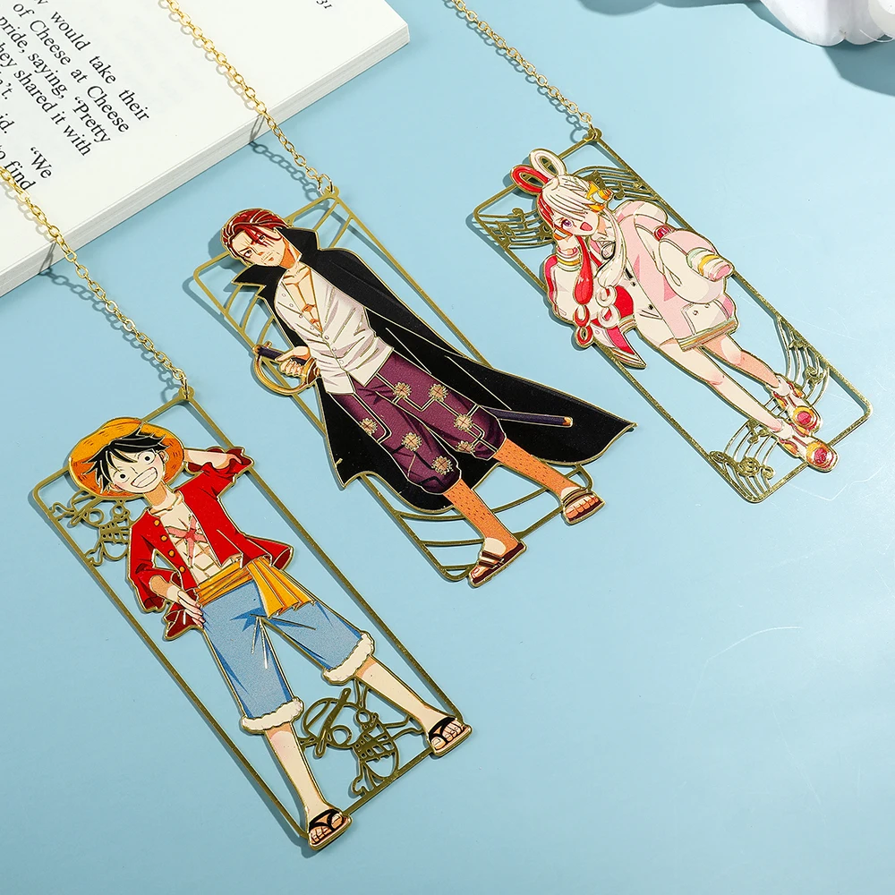 Фото Одна штука Luffy Shanks Uta Book Mark аниме латунный металлический брикет подарок для влюбленных коллекция поклонников канцелярские принадлежности Школьные принадлежности №2