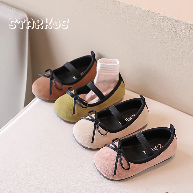 Girls Soft Ballet Flats 2024 Spring New Pink Green Mary Janes Kids Classic Round Toe Bowtie Elastic Band Ballerina Shoes