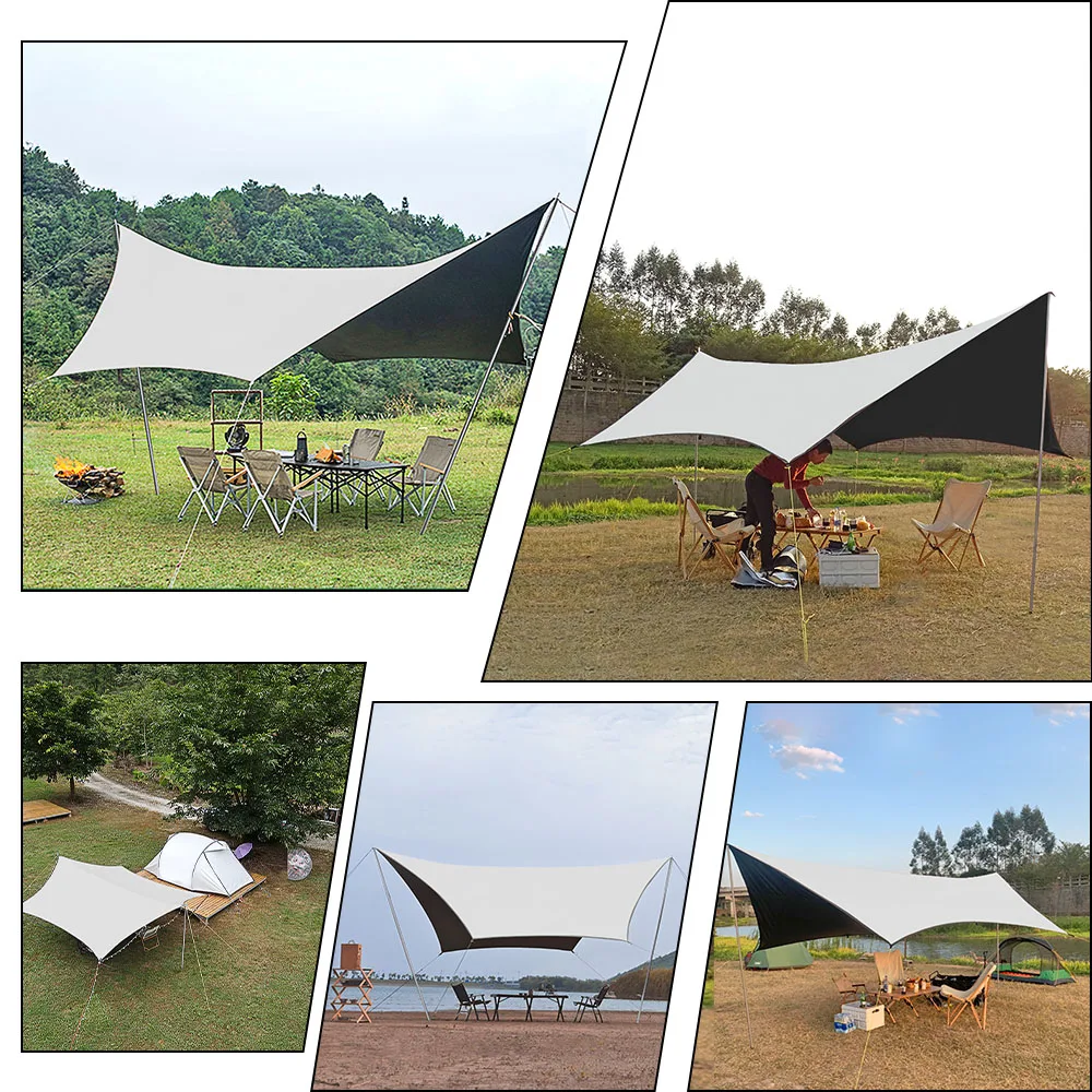 5x4.5m Large Black Coating Tarp Waterproof Hexagonal Awning Camping Outdoor Shade Tarpaulin Tent Shelter Sunshade Flysheet