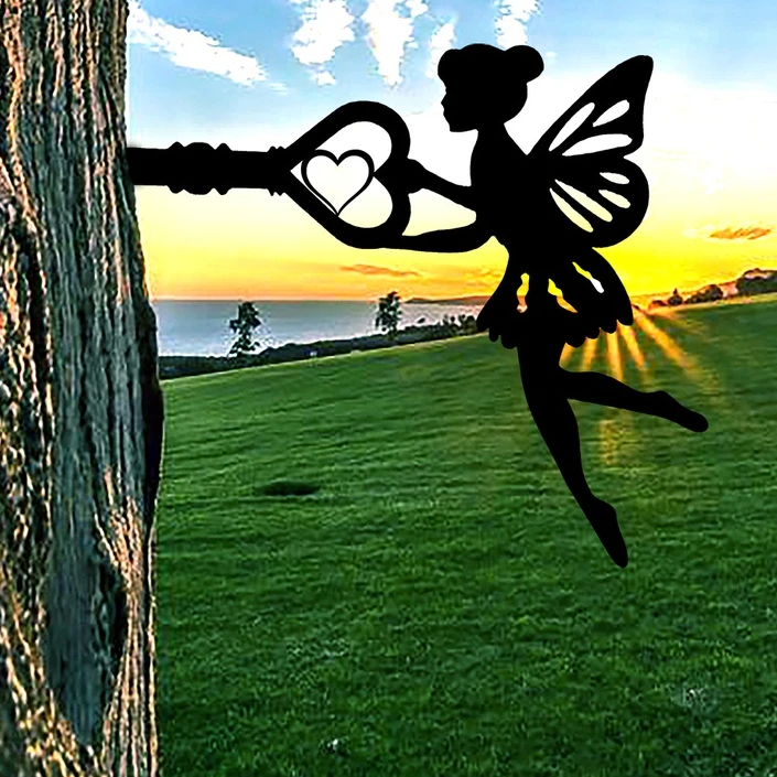 

Angel On Branch Steel Silhouette Metal Wall Art Home Garden Patio Outdoor Statue Stake Decoration Perfect For Birthdays Gift