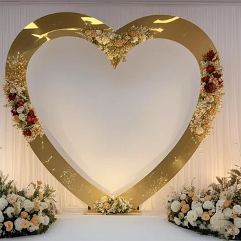 1pcs  New Wedding Props Gold Silver Heart Shape Stainless Steel Arch Party Stage Background Screen Valentine's Day Decoration 1