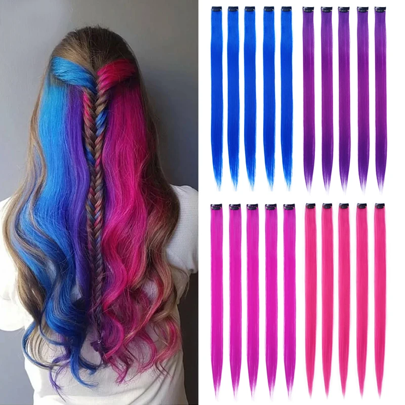 Rainbow Clip Hair Extensions | Colored Hair Extensions Clip - 18 Colors  Rainbow Clip - Aliexpress