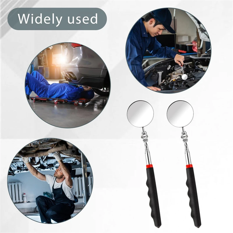 360 Retractable Telescopic Inspection Detection lens Round Mirror Silver Pocket Clip New Car Tools Extend 7-1/4" to 30" DIY TOOL