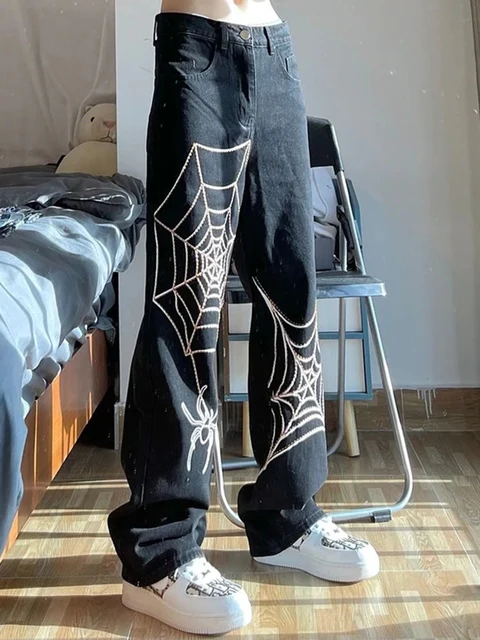 Spider Web Embroidery Woman Jeans 2