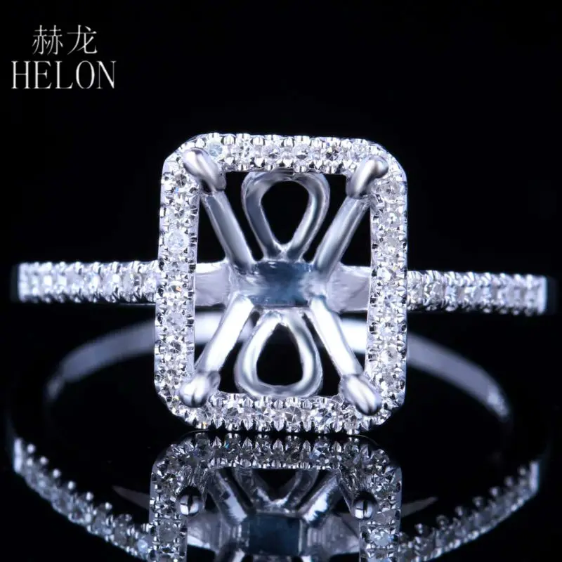 

HELON Solid 14k 10K White Gold Genuine Natural Diamonds Semi Mount Engagement Wedding Ring Setting Fit 6x8mm Cushion Cut