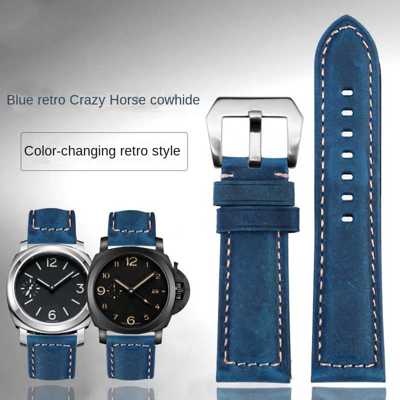 

Синий Матовый кожаный Ретро ремешок Crazy Horse для Пер-нахаи PAM01074 Seiko IWC мужской браслет для часов 20 мм 22 мм 24 мм 26 мм
