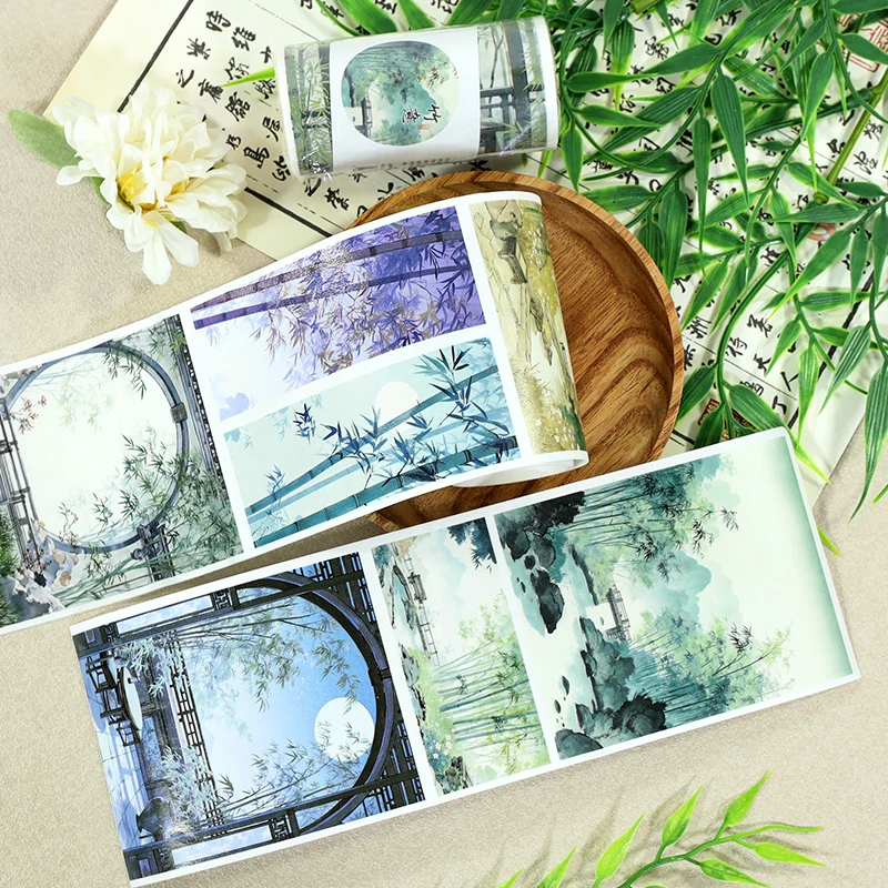 8cm*2m/롤 오리엔탈 대나무 정원 PET 테이프 중국 스타일 대나무 정원 장식 테이프 스티커 스크랩북킹 저널용
