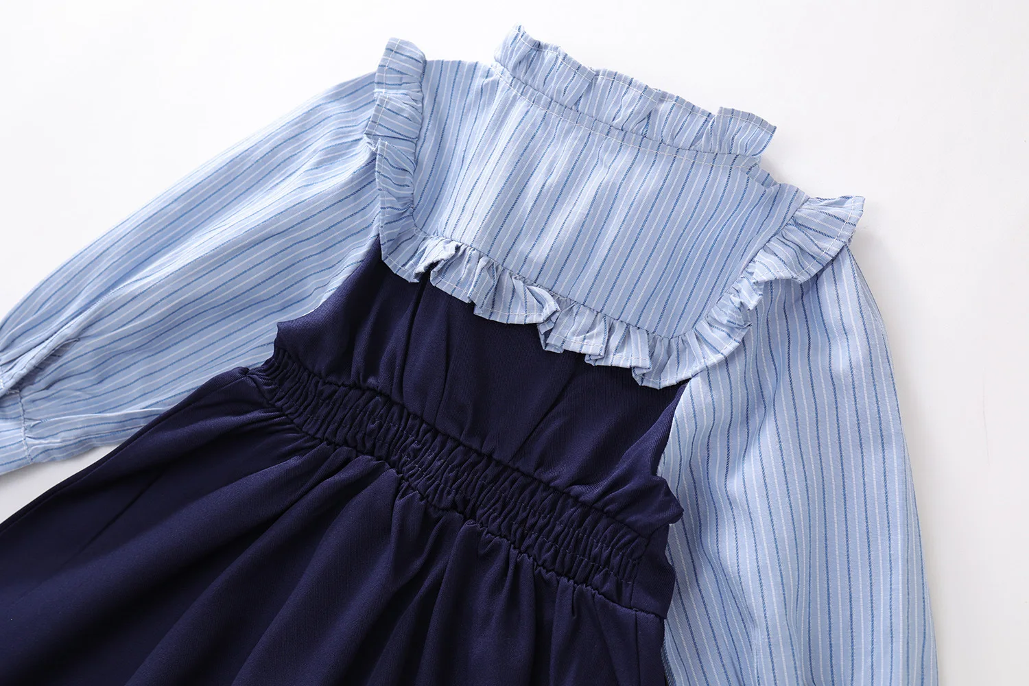 YBFSKID Frühling Kleinkind Mädchen Adrette Kleid Gefälschte Zwei Stück Baby Mädchen Kleid Streifen Kontrast Knotbow Langarm Kind Mädchen Kleid – Detail 7