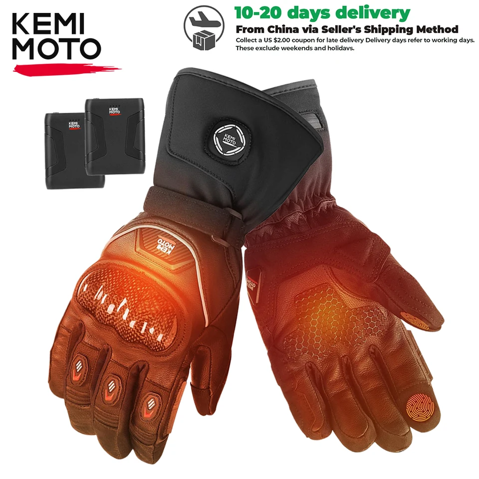 KEMIMOTO CE 2KP レザー加熱モト手袋冬オートバイ防水タッチスクリーン