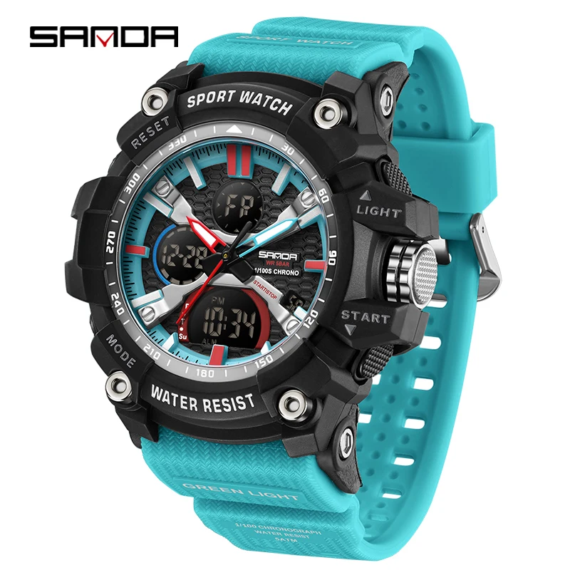 Dual Display Fashion Electronic Men's Watch - Multifunctional Luminous Sport Chronograph with Calendar and Stopwatch
