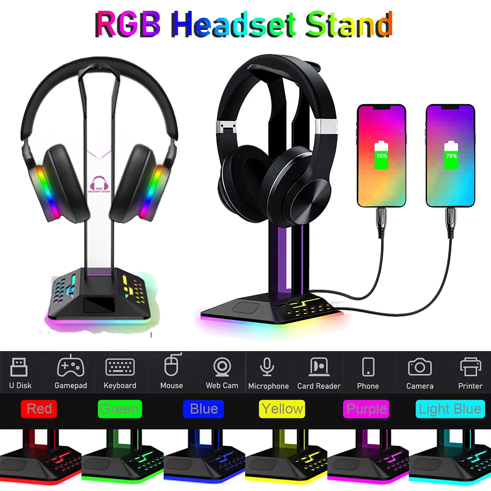 Support de casque de jeu RVB avec lumière LED, support monté sur la tête,  support de casque de bureau, port USB, support de casque universel, support  de téléphone de sauna - AliExpress