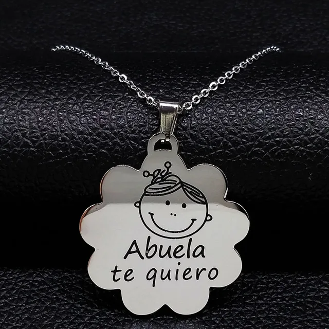 Abuela te quiero 여성용 스테인레스 스틸 목걸이, 스페인 할머니 꽃 체인 목걸이, 쥬얼리 가족 선물, N18S07