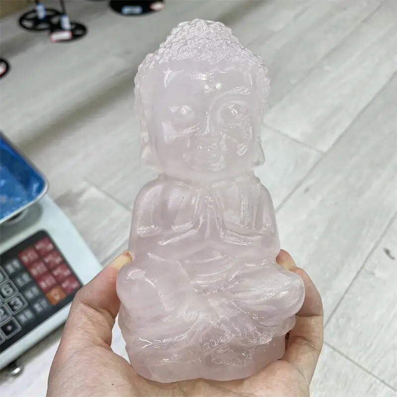 

15cm Natural Rose Quartz Buddha Figurine Polished Gemstones Healing Fengshui Crafts Home Desktop Decor Gift 1pcs