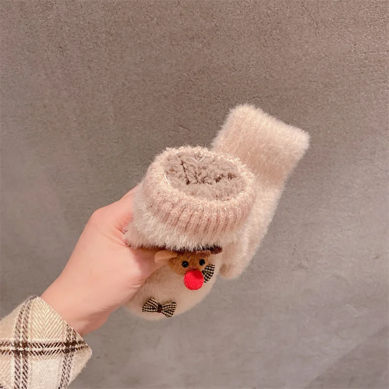 Hot Sale Winter Gloves Woman Christmas Elk Bowknot Women's Gloves High Elastic Wool Knit Outdoor Riding Keep Warm Mittens