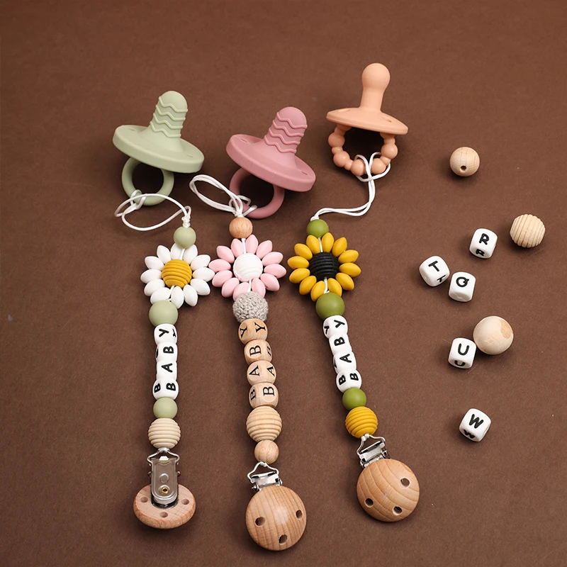 Bopoobo Baby Pacifier Clip Chain Handmade Personalized Name Dummy Holde Nipples Clips Silicone Teething Chain Toy For Baby