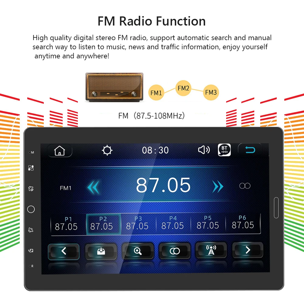 1 DIN autoradio met carplay/Android auto - Single Din 9 inch Touch Display Media MP5-speler met Bluetooth USB FM SWC EQ Receiver Microfoon Cámara de visión trasera