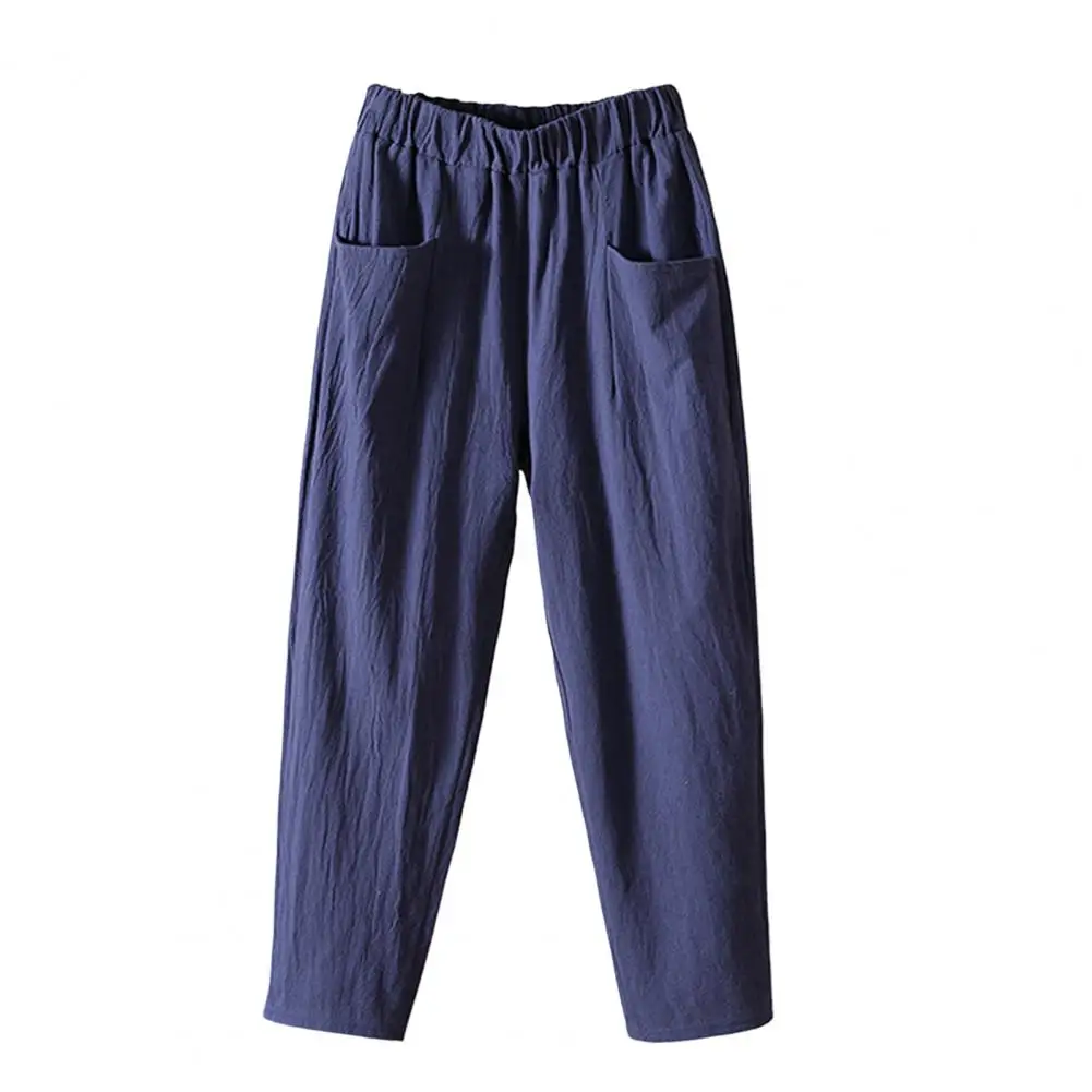 Pantalones De Lino Para Mujer - Cintura Alta Elástica, Pierna Ancha, Cómodos Y Con Bolsillos, Ideales Para Verano Y Viajes