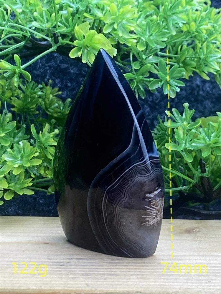 Natural Gemstone Black Onyx Stripes Free Form Torch Reiki Healing Shape Meditation Home Decor Feng Shui Warning Evil