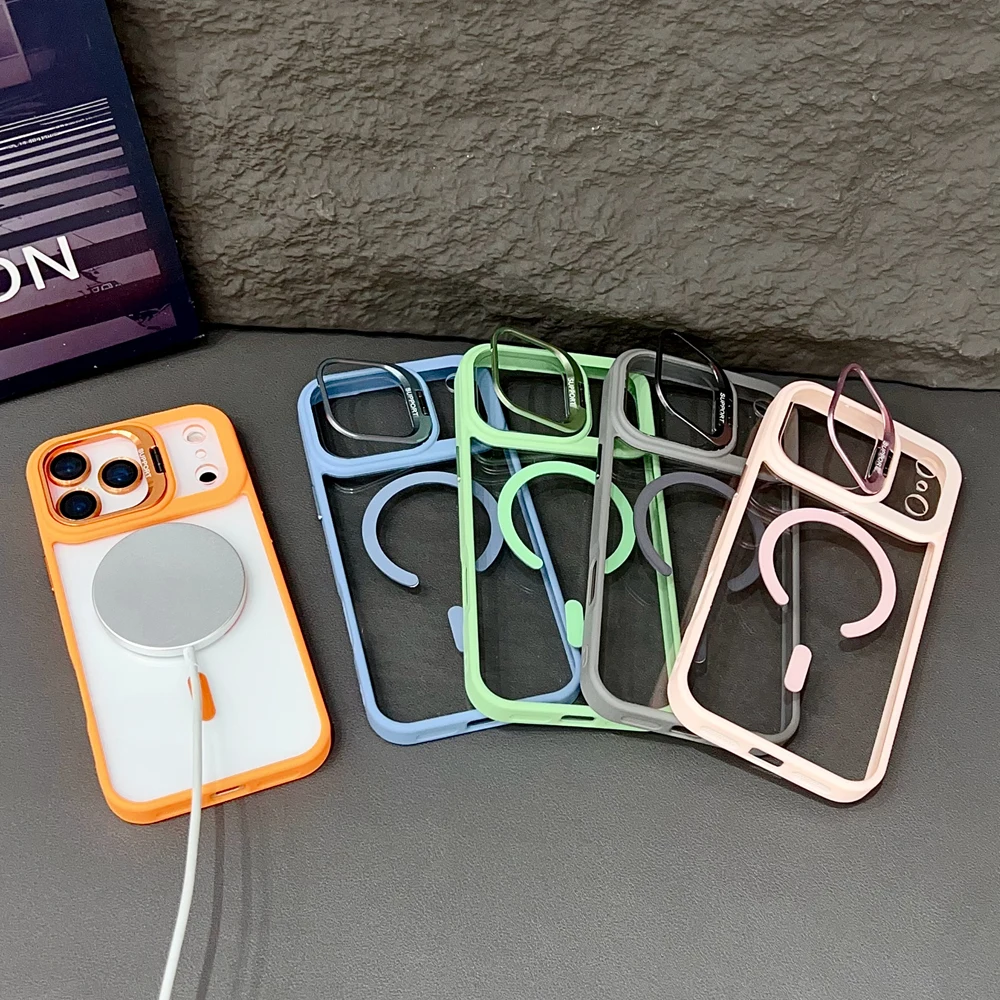 Magnetic Phone Case With Stand And Lens Protection For Iphone_voghion.com