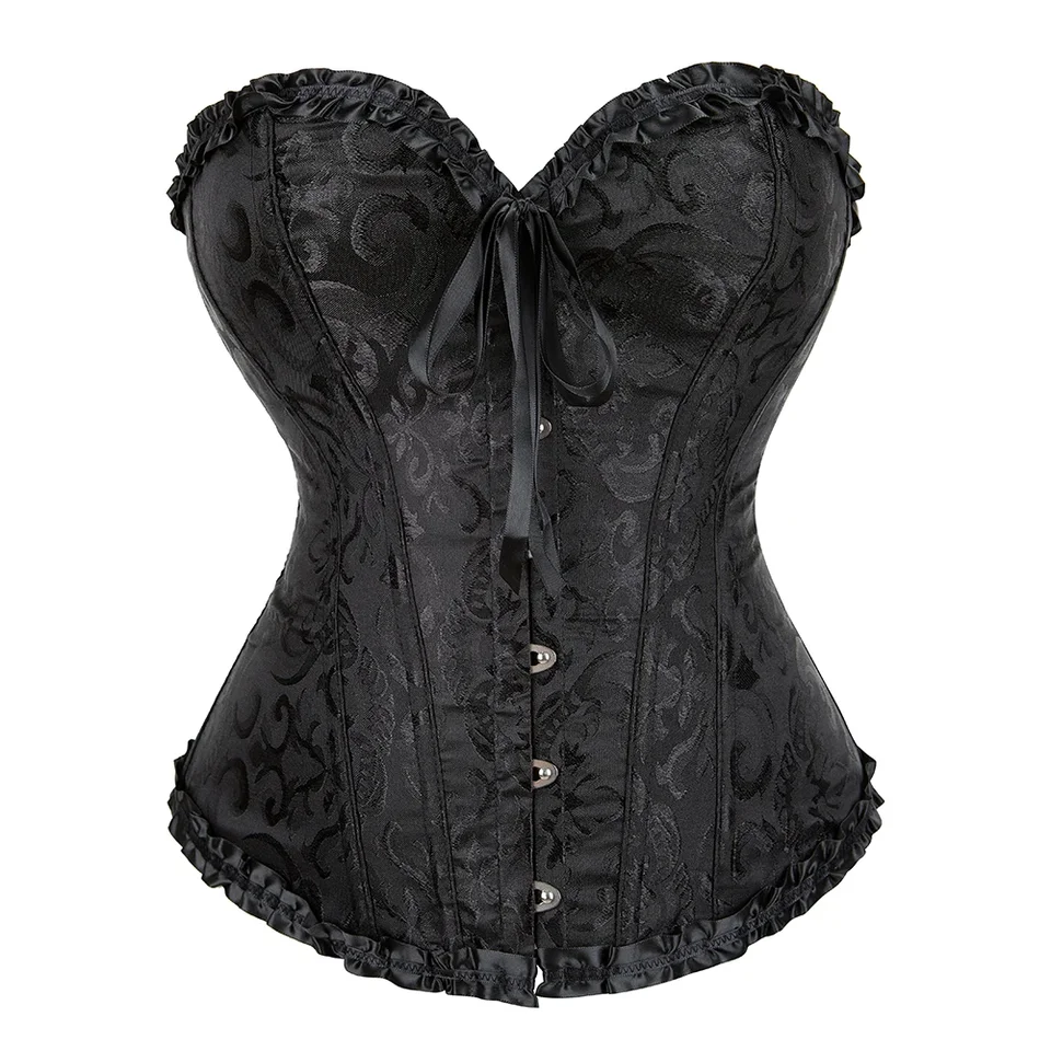 Corsetto Nero Donna Cintura Burlesque Overbust Corsetto Corsetti - Foto 5