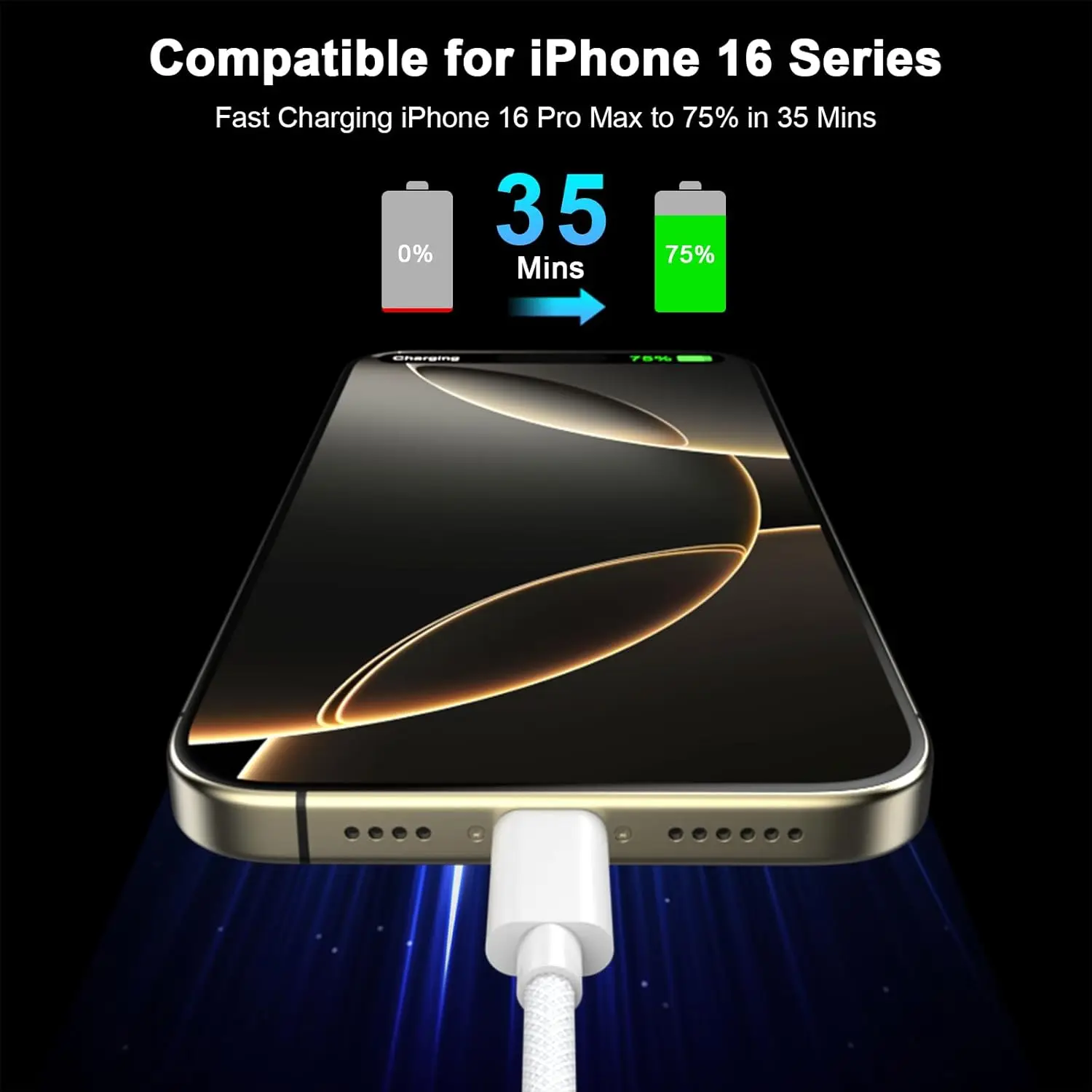 2팩 USB C to C 충전 케이블, 60W 타입 C to C 고속 충전 케이블 코드 애플 아이폰 17 프로 맥스/17 에어/16 프로 맥스/16용