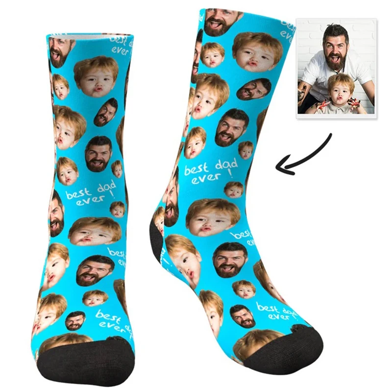 Fashion Casual Custom Face Socks 3D Printing Custom Text Plus Your Photo Logo Cotton Long Socks Novelty Personalized Gift Socks