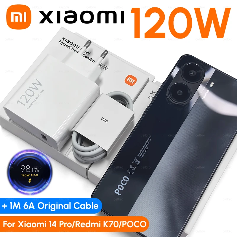 120W Original Charger Xiaomi 14 Pro Turbo Fast EU Wall Adapter Usb 6A Type C Cable Mi 17 17T 15 13T 12 For Redmi Note 13 POCO X8