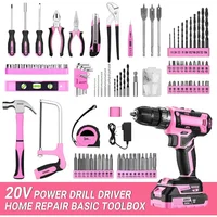 Pink Drill Tool Kit Set: 20V Cordless Power Drill Tool Box with Battery Electric Drill Driver for Men Home Hand Repair Basic Too 2