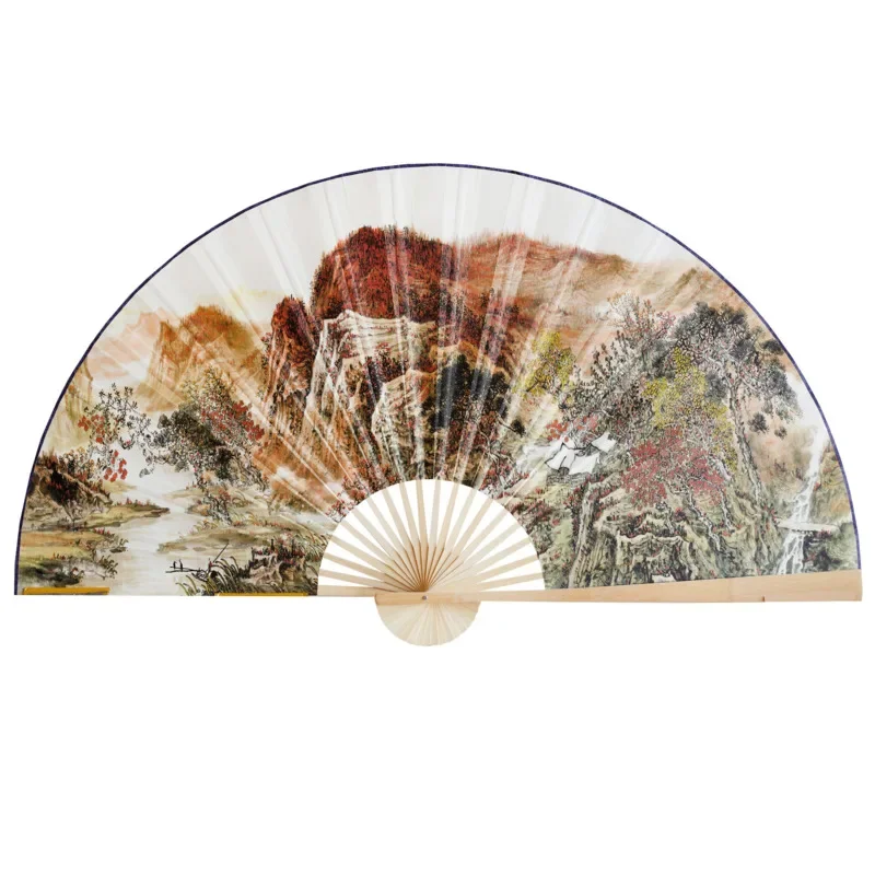 

Large Folding Paper Fan Chinese Style Crafts Banboo Frame Background Decorative Fan Hanging Mountain Landscape