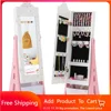 Kids Jewelry Armoire Cabinet, 43.5" Standing Wooden Standing Jewelry Organizer with Full-length Mirror and Storage Drawers 1