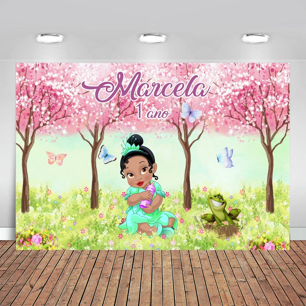 Disney Baby Tiana Backdrop Frog Princess Girls 1St Birthday Party Custom Photography Background Cake Table Banner Decoration