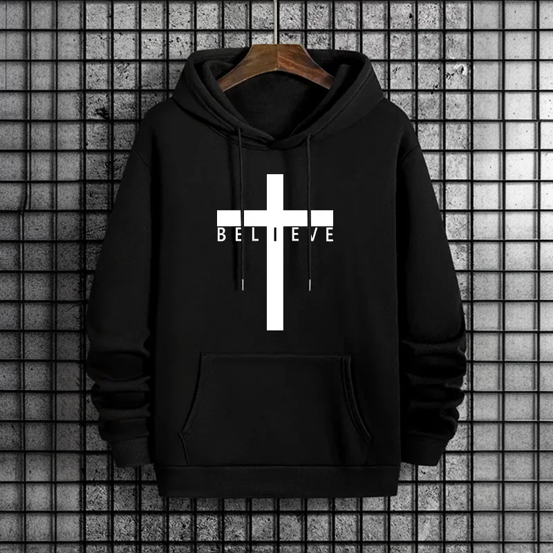 Jesus Cross Printed Men Hoodies Urban Casual Streetwear Fashion Hooded Sweatshirt Male Trendy 2025 Autumn Winter Hoody Outerwear 3