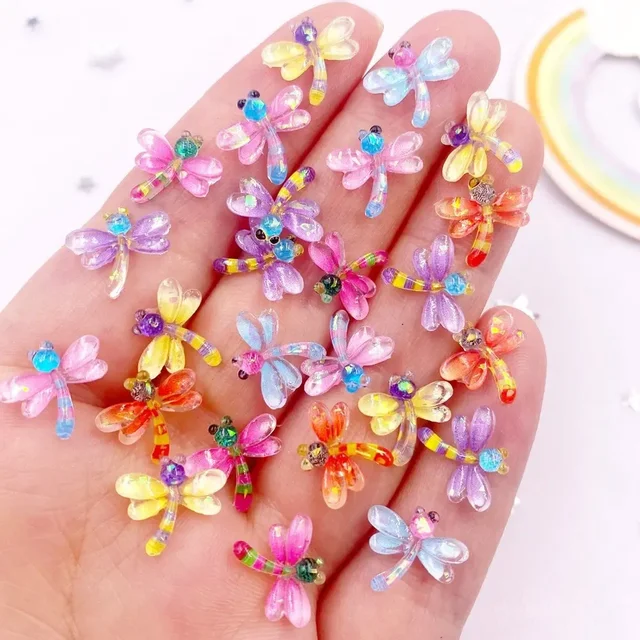 50pcs Resin Glitter Mini Cute Crystal Colorful Dragonfly Art Nail Flatback Rhinestone Applique DIY Wedding Scrapbook Decor Craft