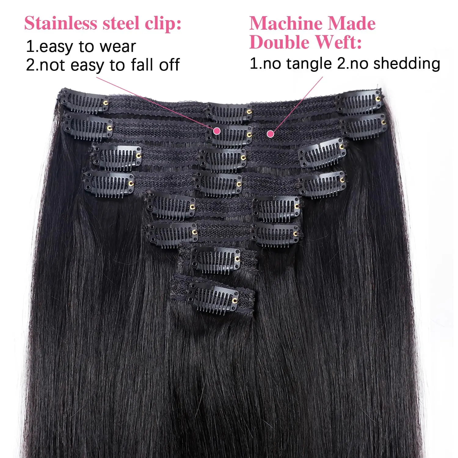 Clip In Hair Extensions Human Hair Brazilian Remy Straight Natural Black Color 120G 8Pcs/Sets For Women 10 to 26 Inch