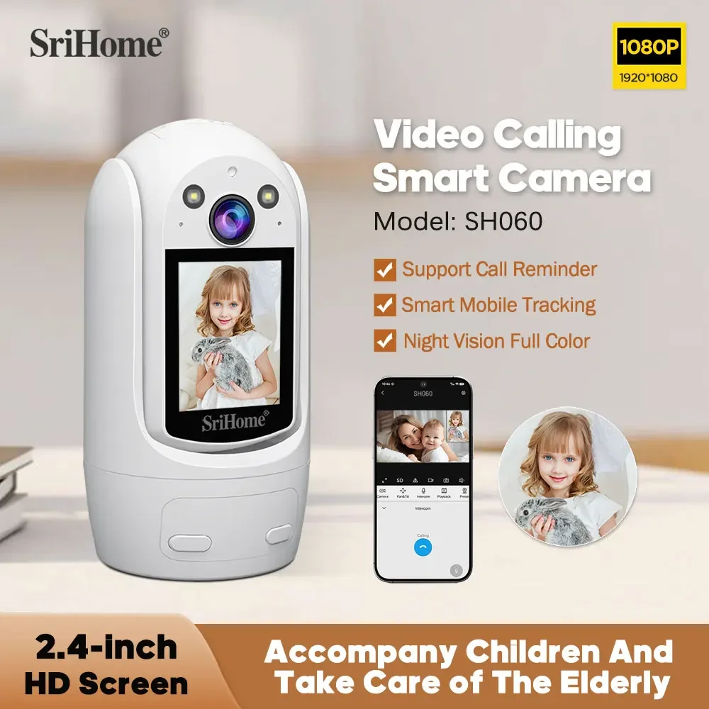 Srihome SH060 PTZ Wifi Camera Video Call with 2.4 Inch IPS Screen Baby Cry Sound Detection Security IP Camera CCTV Baby Monitor 1
